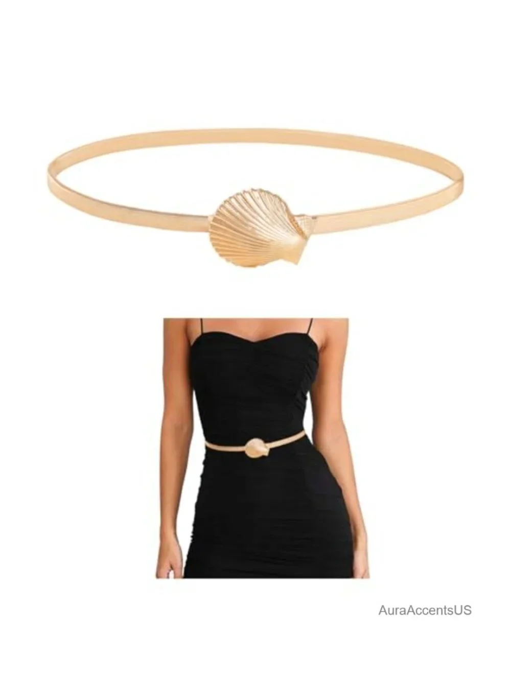 Gold Metal Stretch Waist Skinny Belt for Dresses